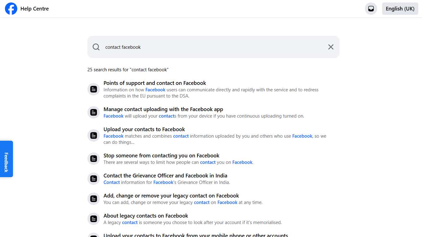 Facebook Help Centre